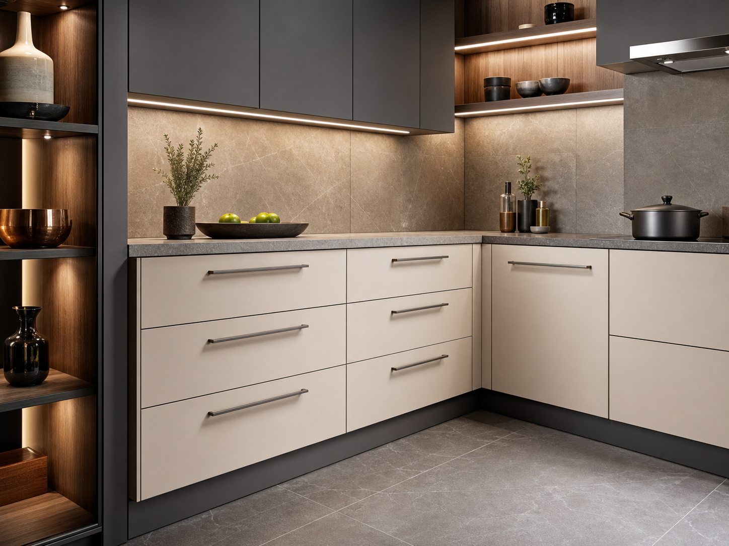 Premium modular kitchen concept with cabinet fronts and hardware